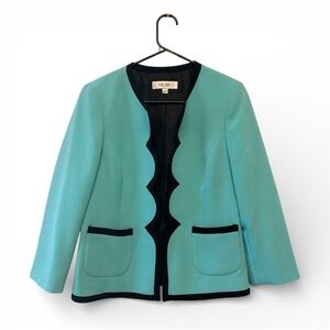 Jones Studio Women's Aqua and Black Scallop Front Blazer Size 6